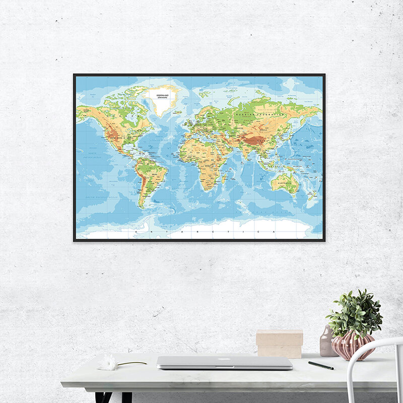 84x59cm Map Theme Background Cloth Prints for School Office Home Supplies and Classic Edition World Map of The World Posters