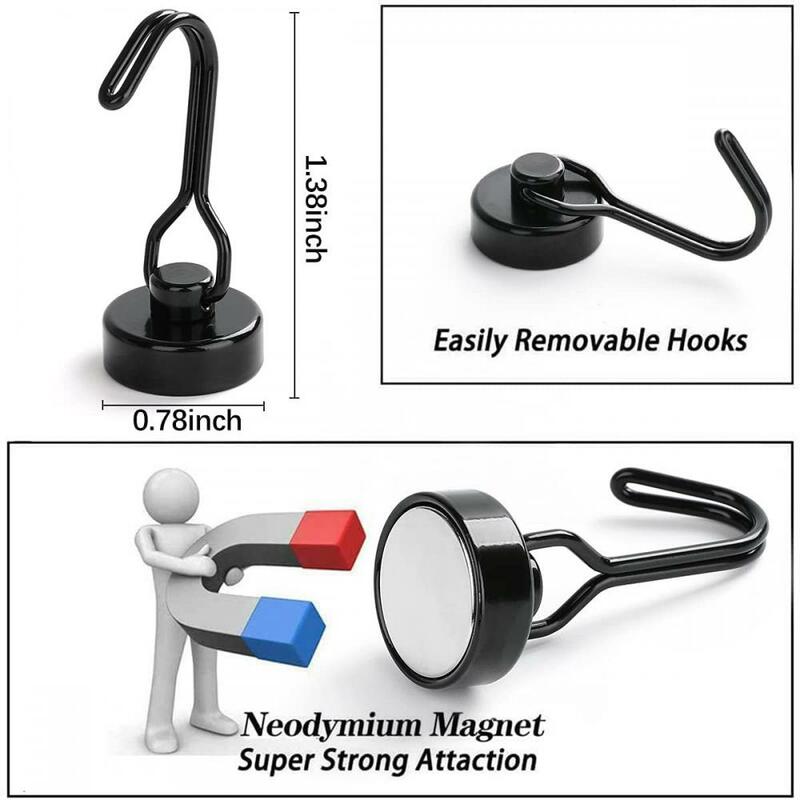 Heavy Duty Magnetic Hook Strong Neodymium Magnets Hooks For Home Refrigerator Kitchen Key Holder Black Silver Multi-Purpose