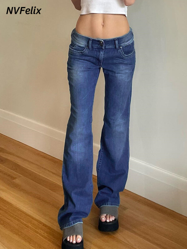 بنطلون جينز نسائي واسع بخصر منخفض من قماش الدنيم بنطلون جينز ضيق للأمهات بتصميم عتيق يمتد حتى 90 ثانية من ملابس الشارع الشهير Y2k بنطلون جينز ضيق مرن