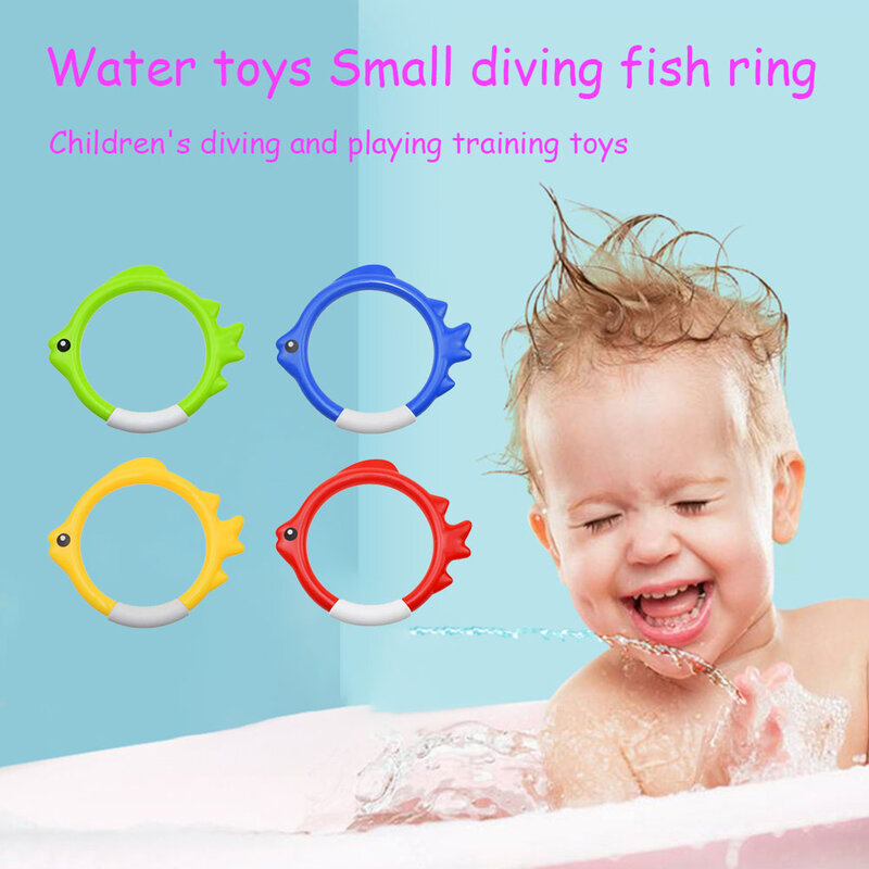 4 قطعة حمام سباحة للأطفال الغوص الأسماك حلقة مضحك لعبة اللعب ألعاب مياه تحت الماء التدريب متعة حمام لعب الاطفال هدية لون عشوائي