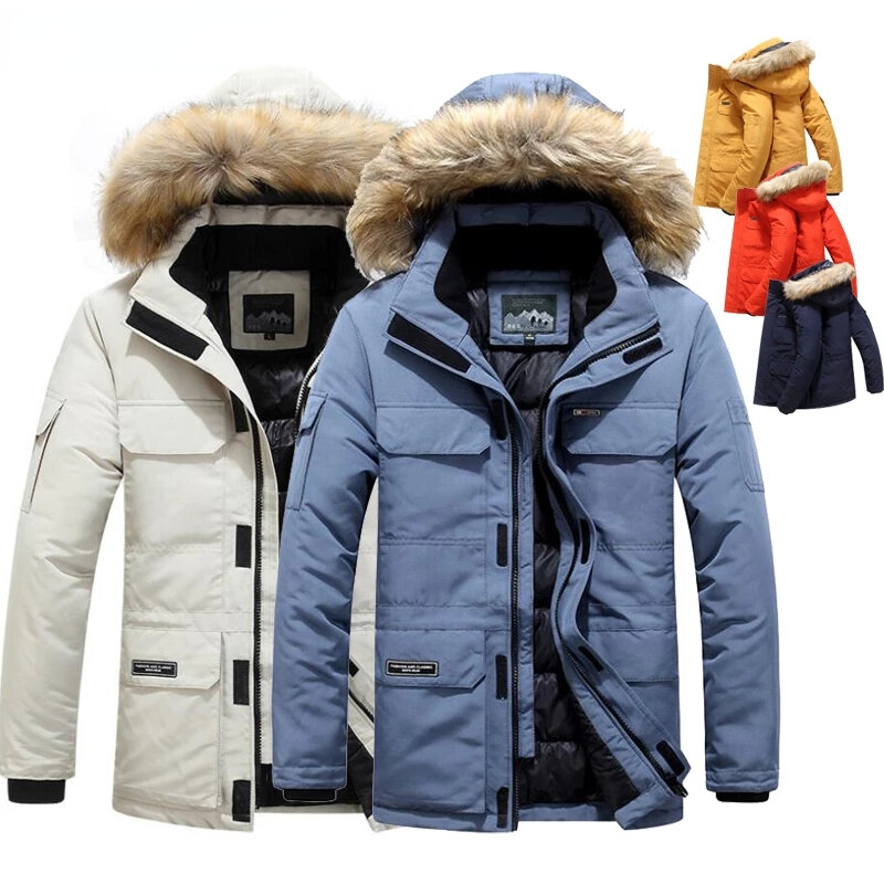 Plus Size 5XL 6XL Overcoat Winter Jackets Men Fur Warm Thick Cotton Multi-pocket Hooded Parkas Mens Casual Fashion Warm Coats