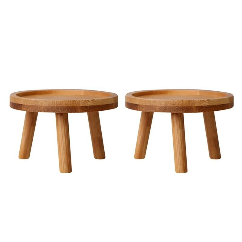 2X Wooden Plant Stand Flower Pot Base Holder Stool High Stool Balcony Succulent Round Flower Shelf For Indoor Outdoor