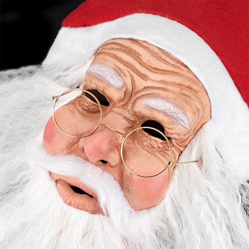 سانتا قناع الكبار اللاتكس عيد الميلاد أقنعة للنساء تنفس اللاتكس سانتا كلوز الأب قناع مع قبعة حمراء بيضاء طويلة اللحية