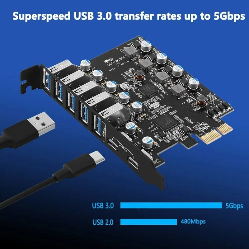 USB 3.0 ونوع C PCI-E بطاقة التوسع PCI-E إلى USB 3.0-A تحكم 5 ميناء 2 ميناء USB-C 3.1 PCI-E بطاقة محول ويندوز