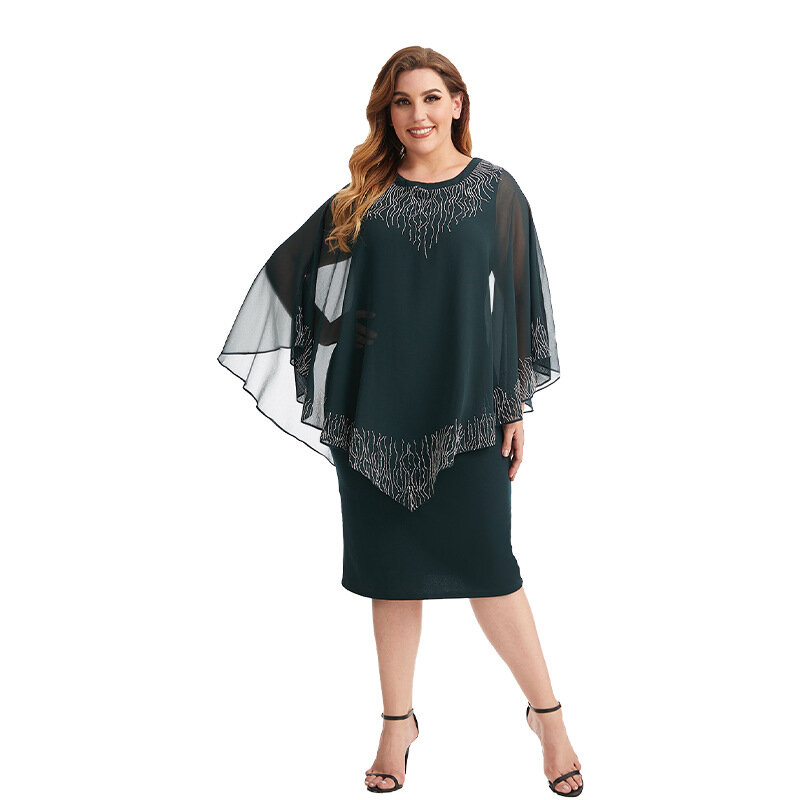 فستان أنيق فضفاض وعصري بطباعة على شكل الخفافيش وأكمام بحجم كبير فستان ميدي مناسب للسيدات في عروض خريف 2022 للنساء