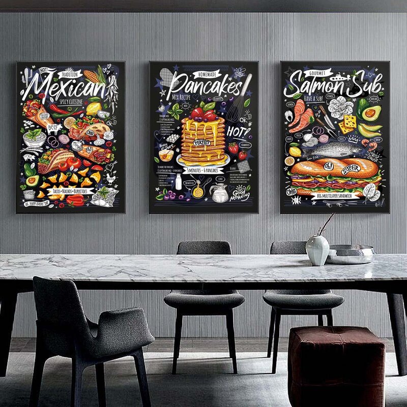 Graffiti art delicious food canvas painting sandwich pizza hamburger kitchen wall art poster dining room home decoration mural