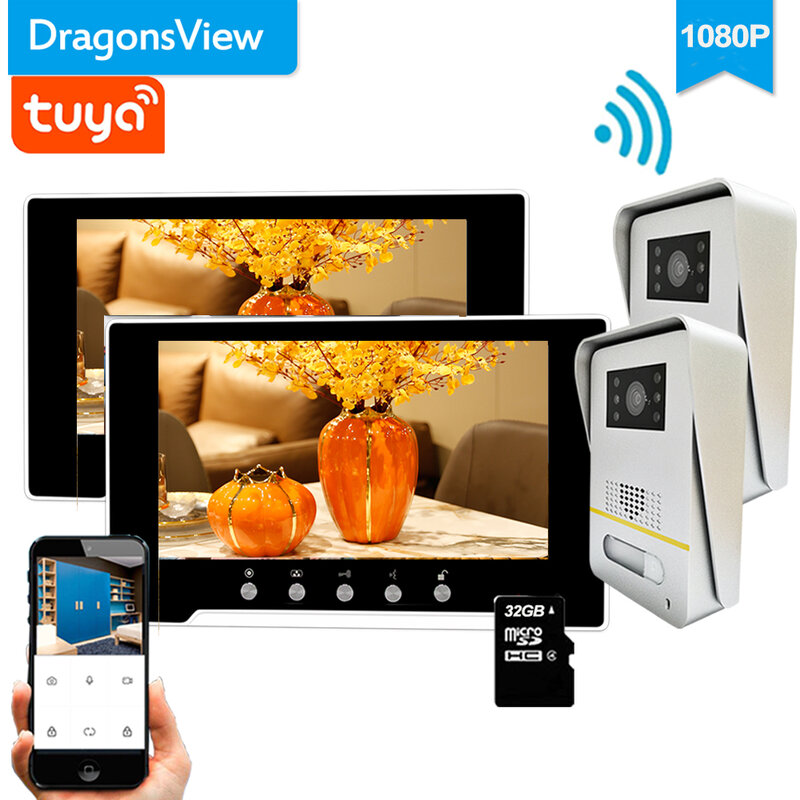 Dragonsview 1080P الذكية IP واي فاي فيديو إنترفون للمنزل تويا فيديو باب الهاتف السلكية اللاسلكية 2/3/4 شاشات 2 جرس الباب في الهواء الطلق