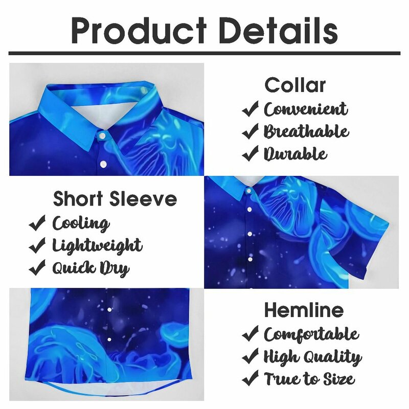 قميص غير رسمي مطبوع عليه سمك استوائي أزرق ، قميص فضفاض للشاطئ ، بلوزات صيفية قصيرة الأكمام مخصصة ، بلوزات كبيرة الحجم