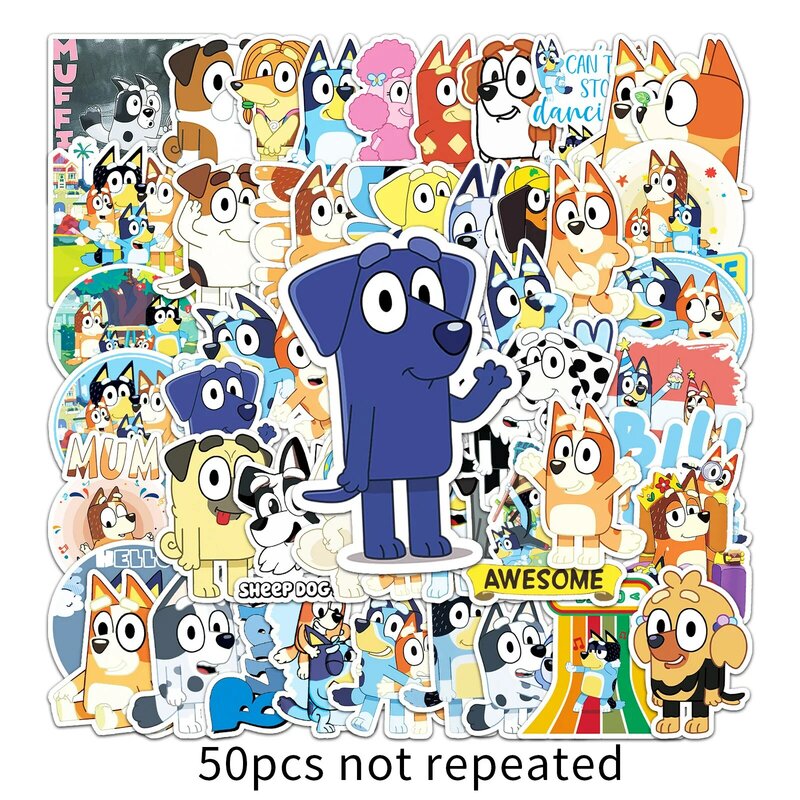 50 Bluey ملصقات أنيمي الكرتون لتقوم بها بنفسك اللعب الهدايا Kawaii محمول تسميات الزخرفية سكرابوكينغ الجمالية Pegatinas
