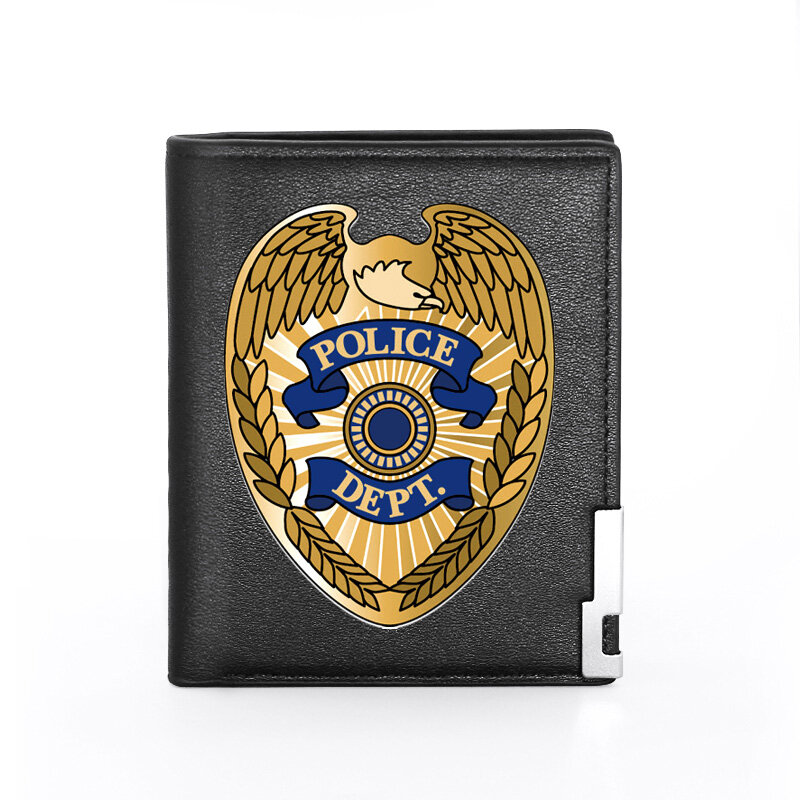 شارات الشرطة في جميع أنحاء العالم موضوع محفظة جلدية رجالي المرأة Billfold سليم بطاقة الائتمان/حاملي الهوية إدراج المحافظ قصيرة