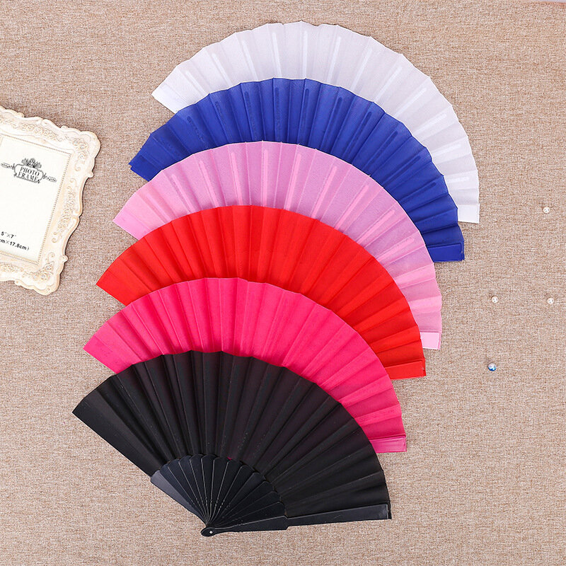 Plastic Portable Party Hand Dancing Fan Chinese Decor Japanese Wedding Folding Low Key Gift Simple Solid MultiColour 2021 #1