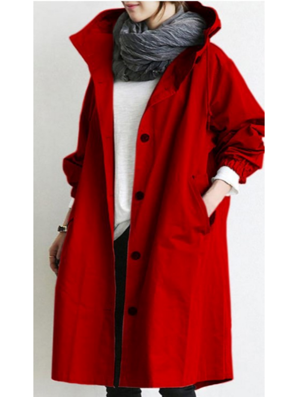 S-5XL حجم شيك المرأة خندق معطف مع زر قبعة المرأة عادية طويلة ملابس خارجية فضفاضة معطف الخريف الشتاء الموضة