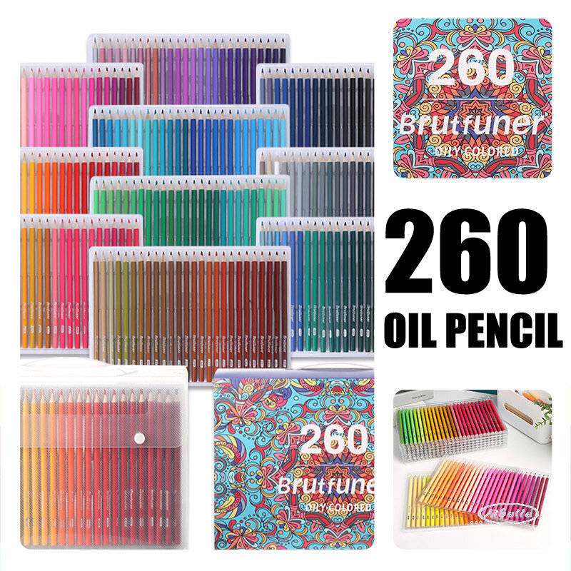 Brutfuner 260 Colors Professional Oil Color Pencils Set Sketch Coloured Colored Pencil For Drawing Coloring School Art Supplies