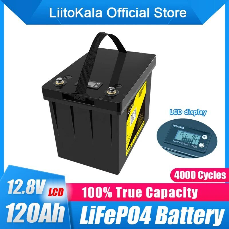 LiitoKala 12 فولت 120ah قدرة lifepo4 12.8 فولت بطارية مجموعة البطاريات الشمسية RV قابلة للشحن ليثيوم الحديد مع bms للتخييم في الهواء الطلق
