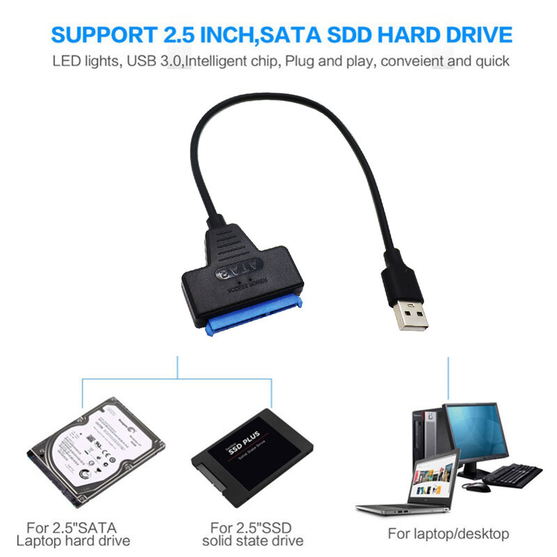 USB 3.0 2.0 SATA 3 كابل Sata إلى USB 3.0 محول ما يصل إلى 6 Gbps دعم 2.5 بوصة محرك الأقراص الصلبة SSD الخارجي 22 دبوس Sata III كابل