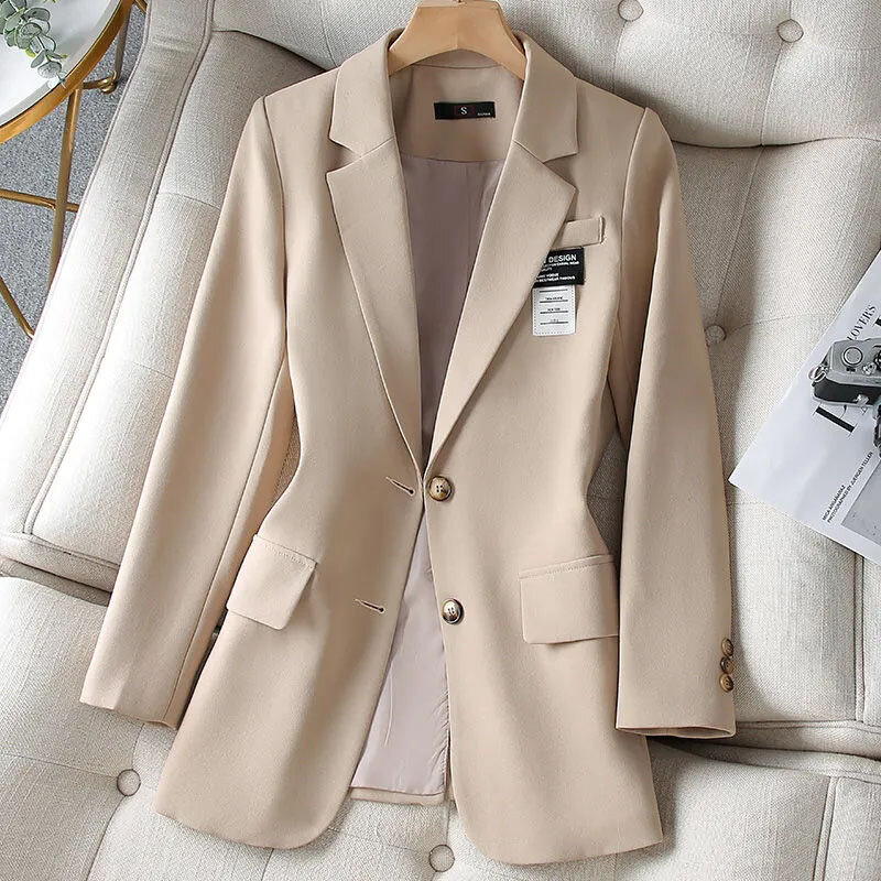 NEW Women Suit coat Korean Sports Jacket Solid Office Clothing Spring Autumn Slim Outerwear Femme Casual Blazer Lined Khaki 4XL