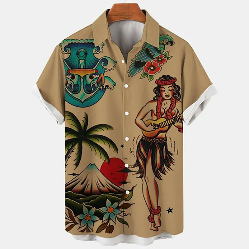 الصيف الرجال قميص هاواي جديد ثلاثية الأبعاد المطبوعة واحدة الصدر الفاكهة الطازجة نمط فستان غير رسمي للجنسين قصيرة الأكمام قميص 5XL