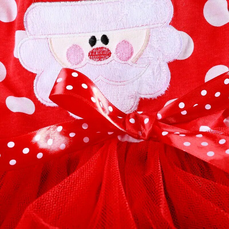 فتاة فستان عيد الميلاد نمط سانتا كلوز الدانتيل كعكة تنورة طويلة الأكمام البولكا نقطة القوس فستان للعام الجديد Vestido 12 متر طفل توتو ثوب