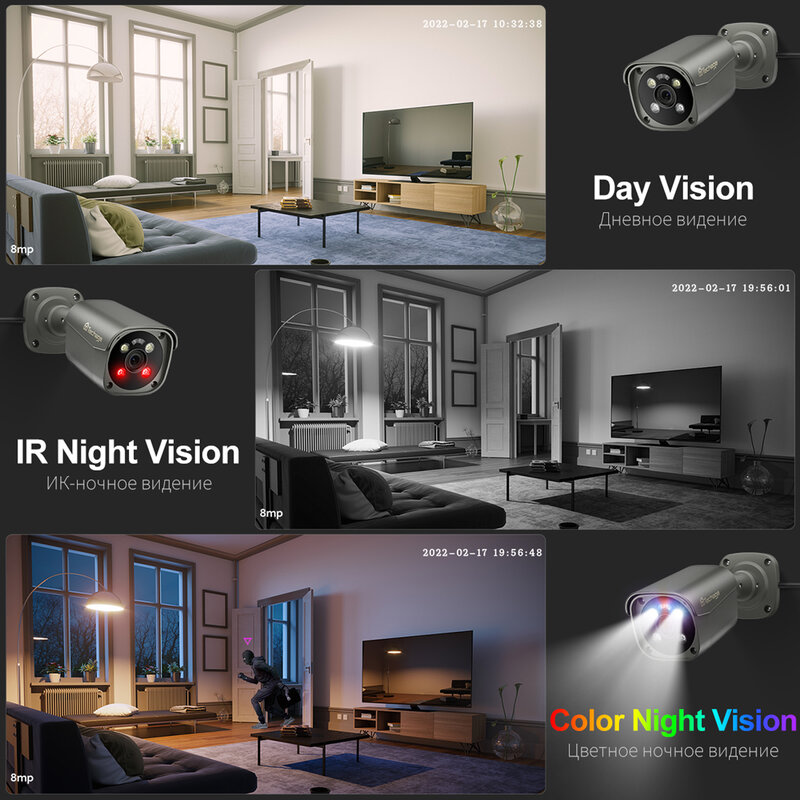 نظام كاميرا Techage H.265 فائقة الدقة 4K 16CH POE الأمنية 8MP الذكية AI كامل اللون ليلة الوجه كشف CCTV المراقبة بالفيديو مجموعة