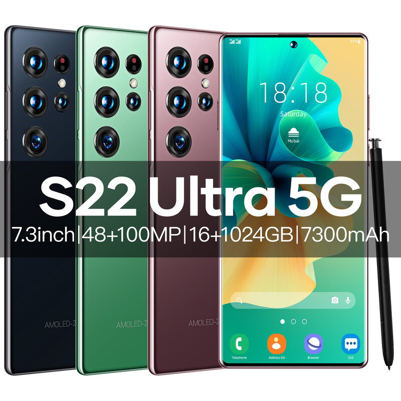2022 جديد S22 الترا الهاتف الذكي 7.3 بوصة 16 جيجابايت + 1 تيرا بايت 7300mAh 5G شبكة فتح هاتف ذكي الهواتف المحمولة النسخة العالمية