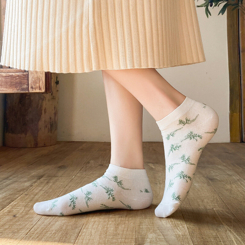 منقوشة امرأة جورب تصميم النساء جوارب قطنية قصيرة غير رسمية سوكس سيدة الحلو لينة مريحة الربيع الخريف الأخضر خمر Skarpetki #4