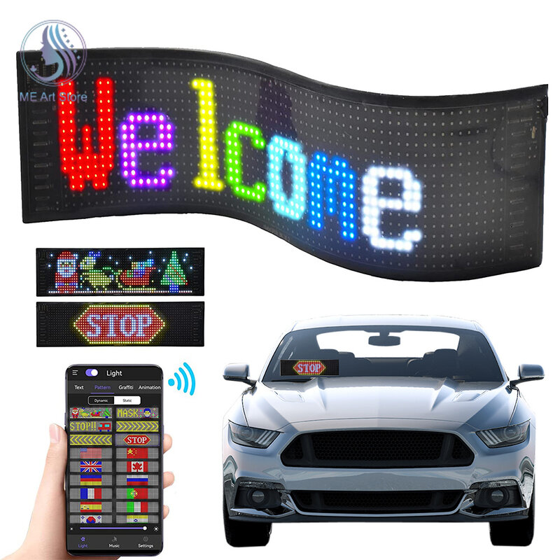 بلوتوث LED ديسبالي سيارة شاشة LED مرنة RGB طوي التطبيق للبرمجة رسالة المجلس لسيارة الخلفية نافذة الإعلان مصباح