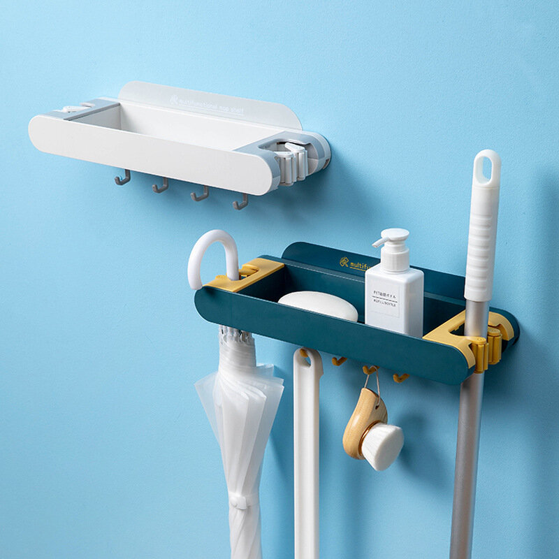 Multi-functional Bathroom Storage Rack Punch-free Hooks Wall Mounted Towel Shelf Toilet Brush Holder Shower Room WC Accessories