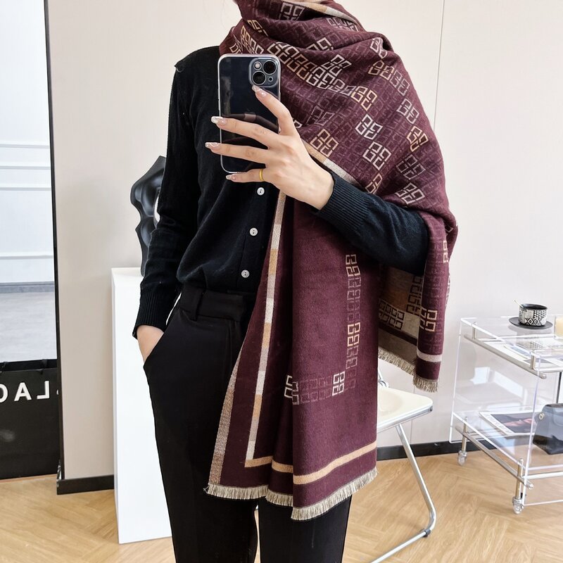 وشاح ماركة فاخرة للنساء شال كشميري دافئ التفاف كبير الباشمينا بطانية مصمم الأوشحة النقل طباعة الإناث Foulard