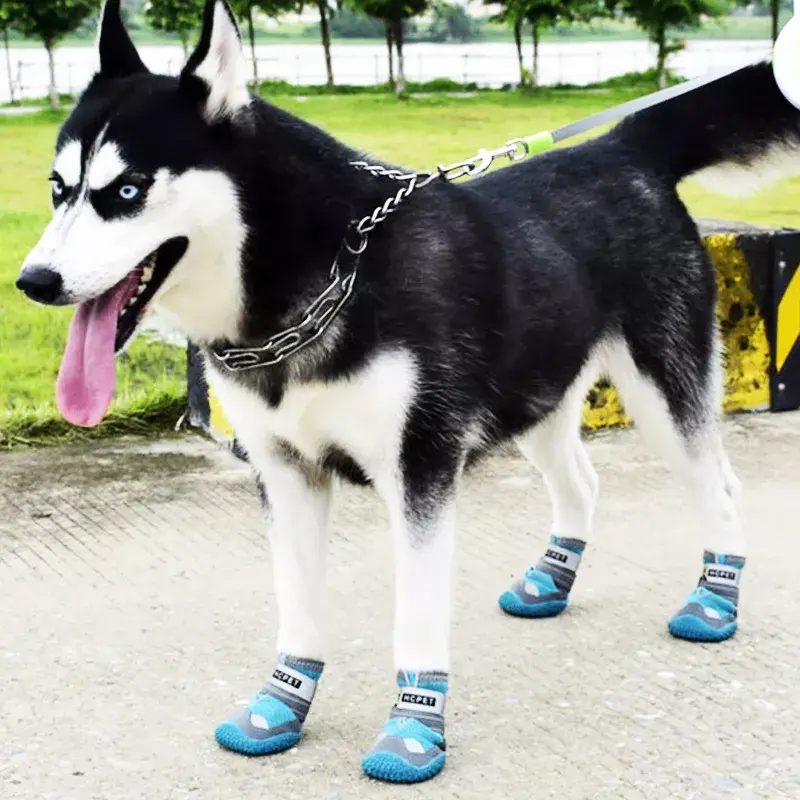 4 قطعة/المجموعة حذاء كلب للكلاب الكبيرة تنفس المهنية في الهواء الطلق حذاء كلب المضادة للانزلاق دائم أحذية حيوانات أليفة للمشي المطاط وحيد