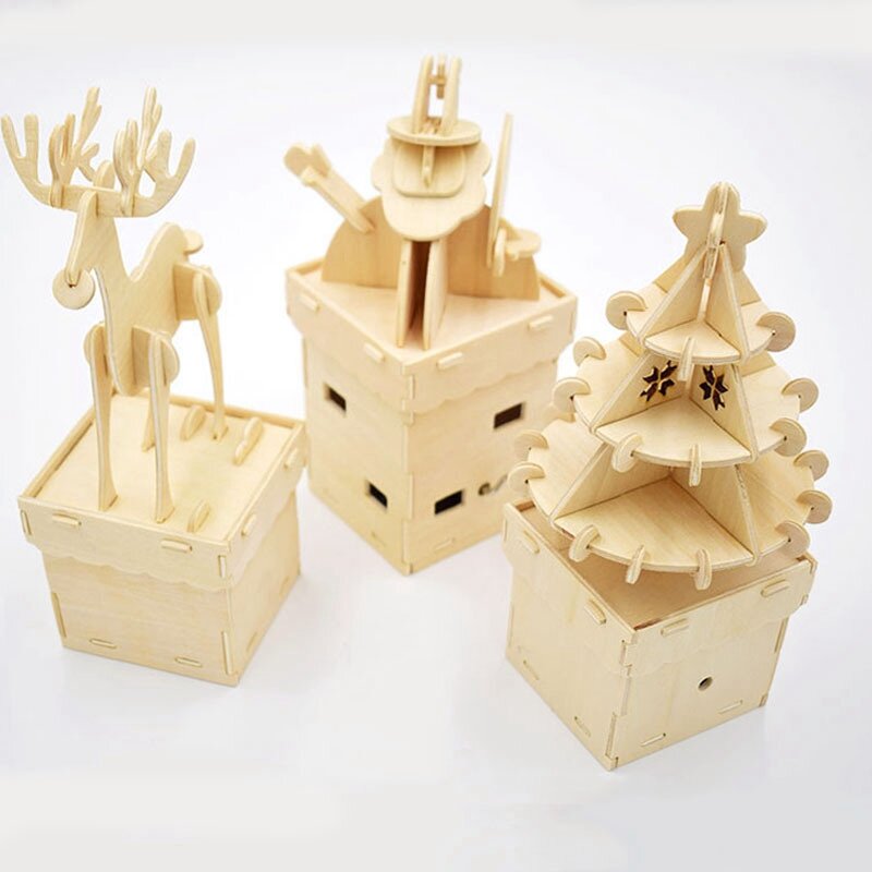 صندوق موسيقى خشبي للأطفال ، زخرفة الحرف الفنية ، DIY بها بنفسك لعبة ، زينة المنزل عيد الميلاد ، هدية