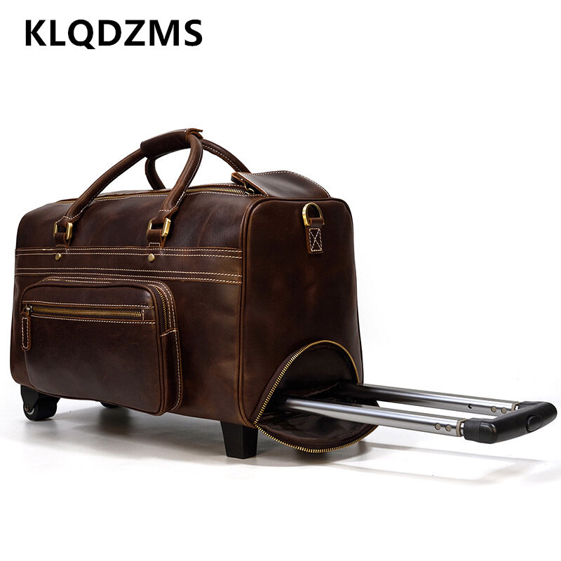 KLQDZMS  22" Inch Men's Leather High-quality Trolley Bags Retro Cowhide Suitcase Large Capacity Luggage Business Roller Handbag #4