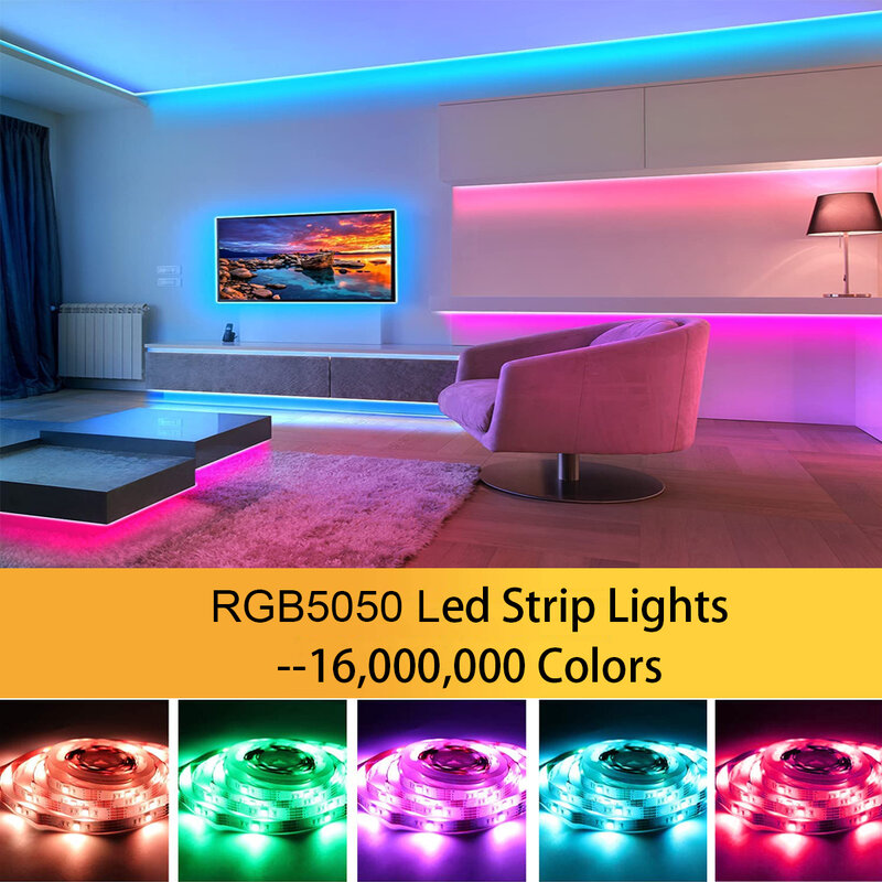 شريط مصابيح Led بلوتوث 5050 RGB شريط مصابيح LED مرنة خلفية الجدار ضوء الزخرفية جو ضوء 10 متر 20 متر