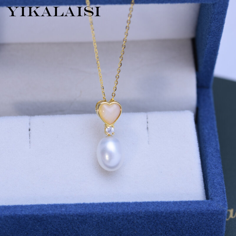 YIKALAISI 925 Sterling Silver Necklaces Jewelry For Women 8-9mm Drop Shape Natural Freshwater Pearl Heart Pendants  Wholesales #1