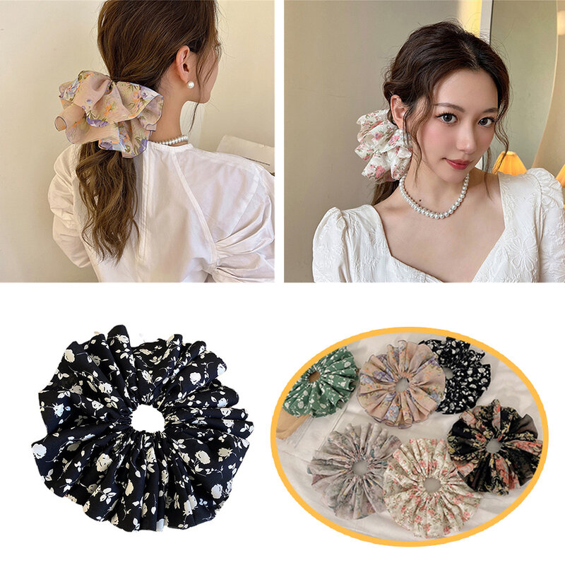 New Fashion Chiffon Oversized Printed Hair Rope Hair Ties For Women Ponytail Holder Sweet Elastic Hair Band Hair Accessories