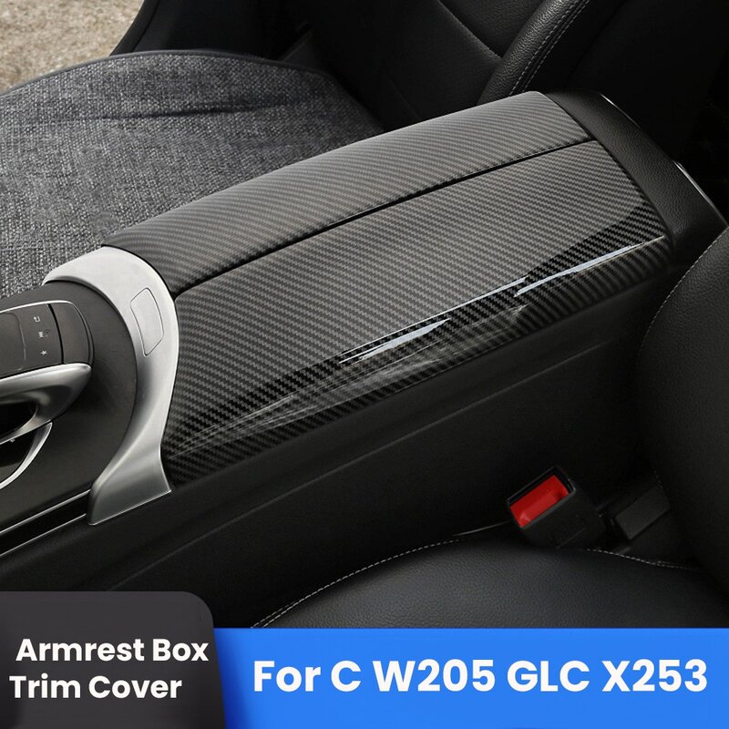 لمرسيدس بنز (C W205 / GLC X253) ألياف الكربون اللون سيارة الداخلية مركز وحدة التحكم مسند الذراع صندوق الكسوة غطاء حماية