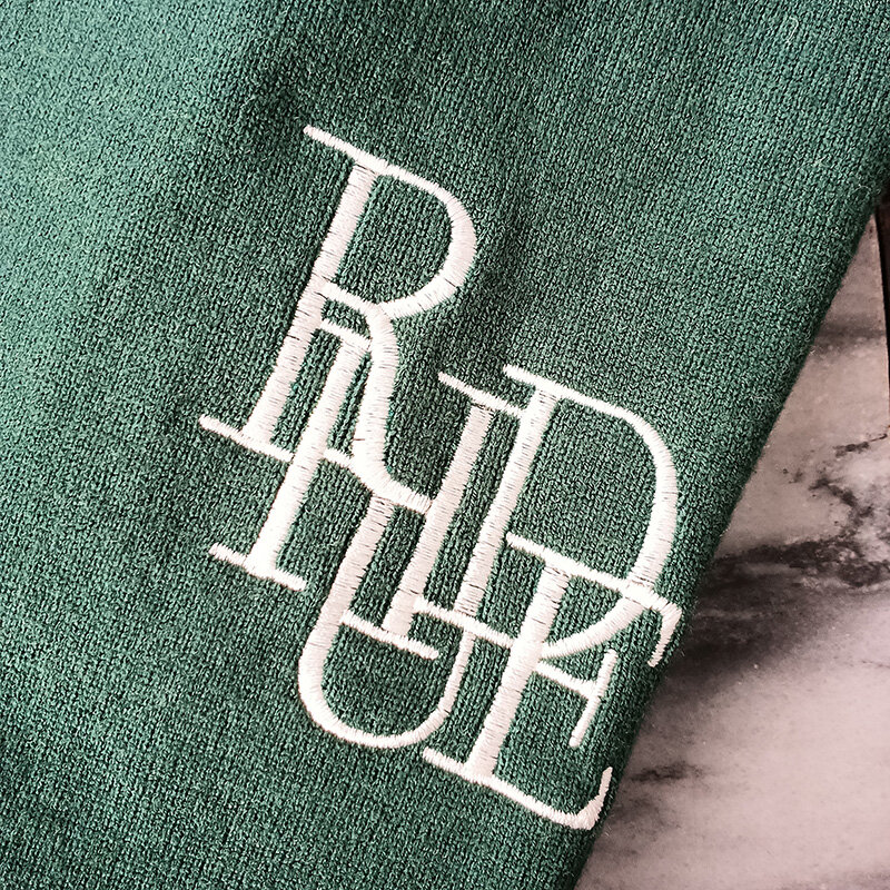 عالية الجودة شعار التطريز Rhude محبوك تي شيرت الرجال النساء فضفاضة قصيرة الأكمام عادية أسود أبيض أزرق أخضر RHUDE تي شيرت #5