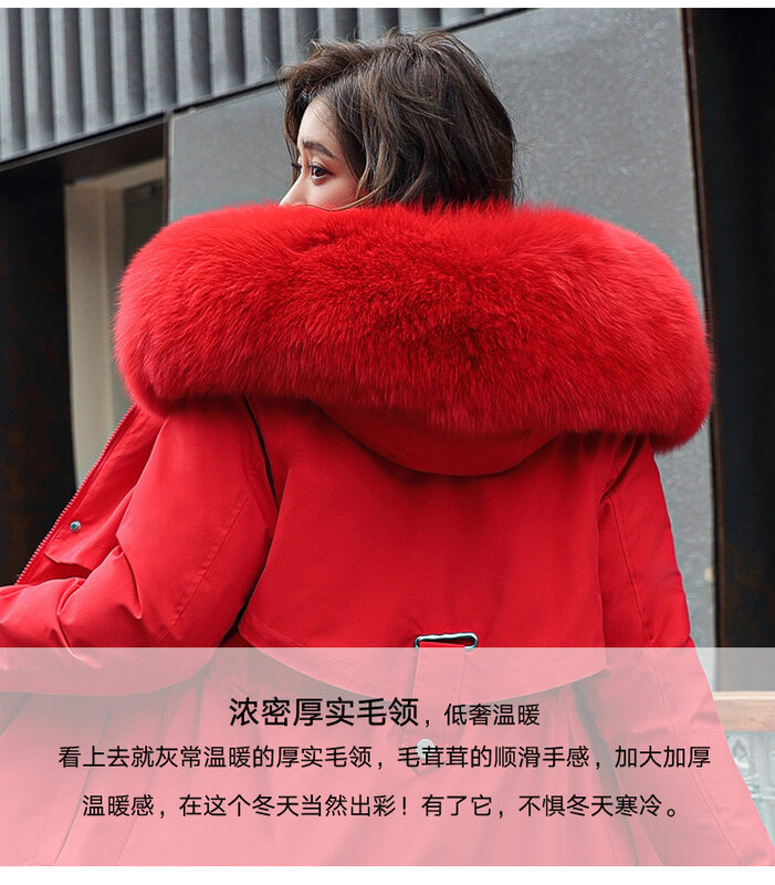 شتاء جديد القطن معطف المرأة النسخة الكورية منتصف طول كبير الفراء طوق زائد بطانة مخملية فطيرة للتغلب على القطن سترة معطف