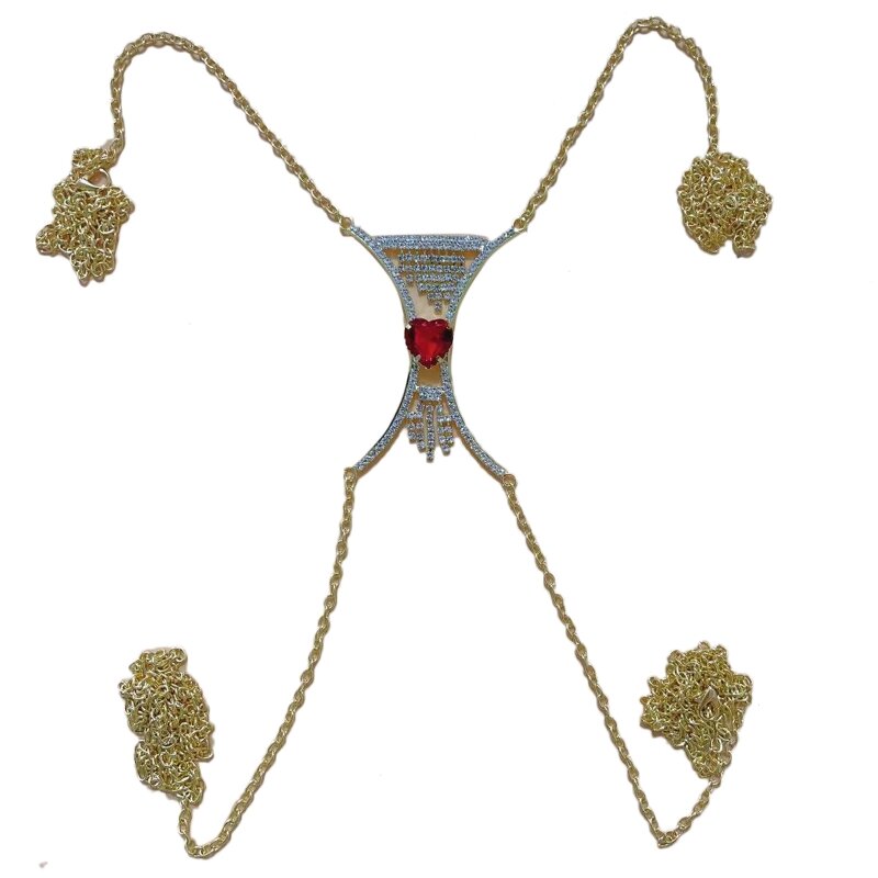2022 فاخر القلب كريستال الصدر الصدرية مجوهرات حجر الراين الجسم سلسلة قلادة البرازيلي سلسلة مجوهرات مجوهرات للجسم للنساء مثير الصدرية