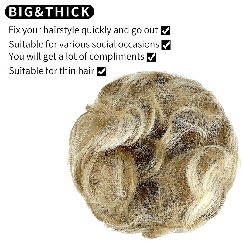 XBwig Synthetic Chignon With Rubber Band Brown Blonde Women Curly Chignon Hair Clip In Hairpiece Bun Drawstring for women