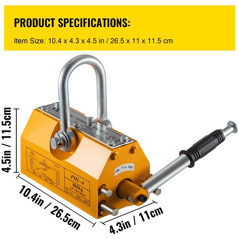 Magnetic Lifter 600KG Capability Heavy Duty Lifting Magnet Hoist Magnet Neodymium Iron Permanent Magnet Cran For Lifting 1320lbs #6