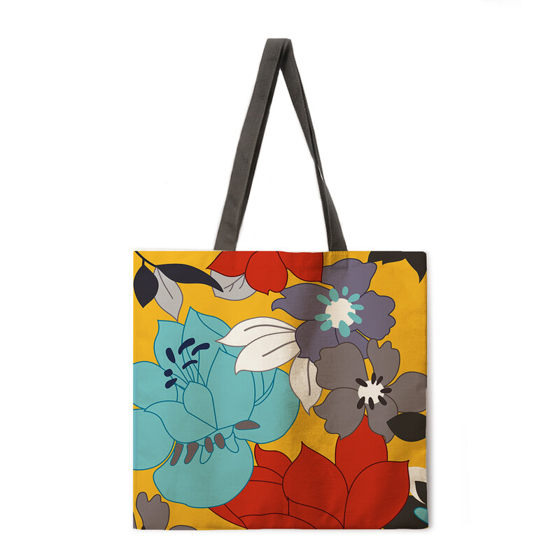 Flowers and Birds Ladies Beach Bag Foldable Shoulder Bag Shopping Bag Printed Handbag Linen Casual Tote Reusable #1