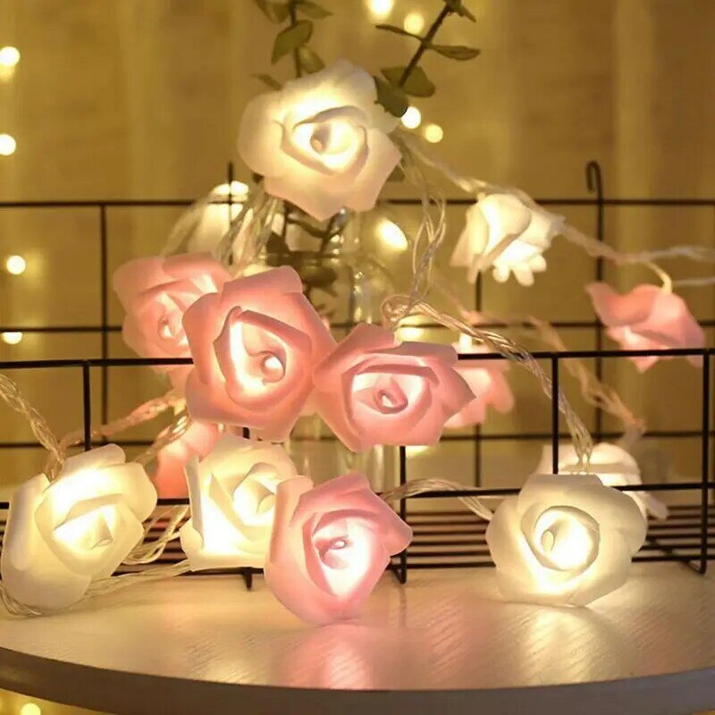 LED روز زهرة سلسلة أضواء 3m بطارية تعمل الجنية ضوء الوردي الأبيض رغوة روز زهرة أضواء الزفاف عيد الحب ديكور