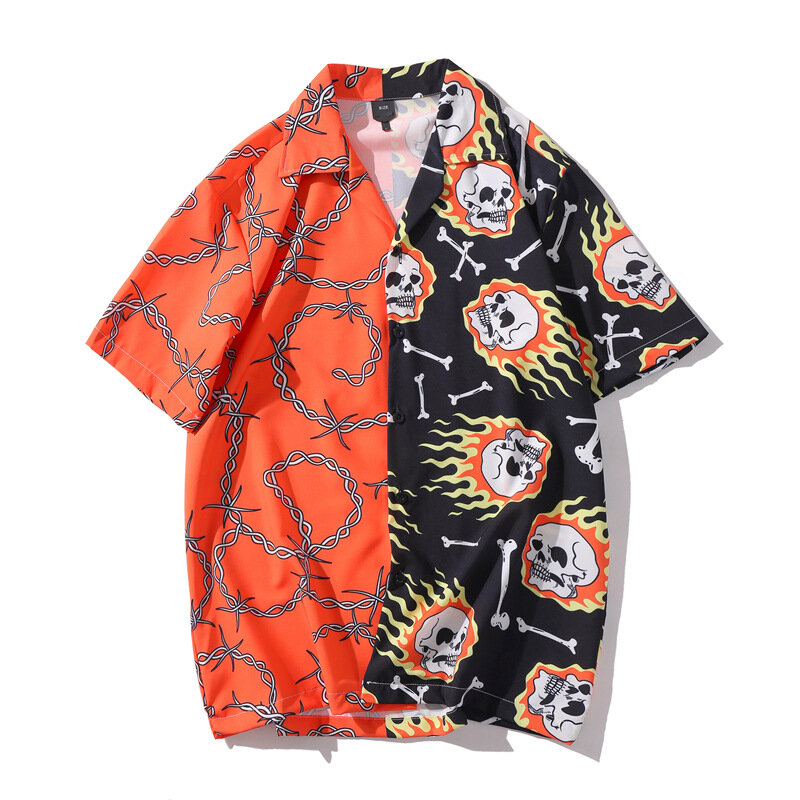 قميص صيفي عتيق بطباعة جمجمة من Hemd قميص ترينديول رجالي جديد بأكمام قصيرة للشاطئ هاواي قميص رجل شيميز كبير الحجم للرجال #2