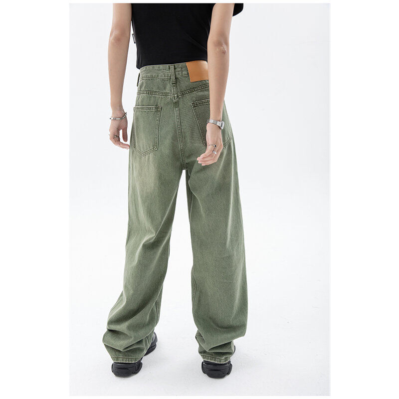 سراويل جينز عصرية للسيدات باللون الأخضر بتصميم كلاسيكي ملابس خروج عالية الخصر واسعة الأرجل من موديلات صيف Y2K فضفاض غير رسمي بنطلون جينز مستقيم