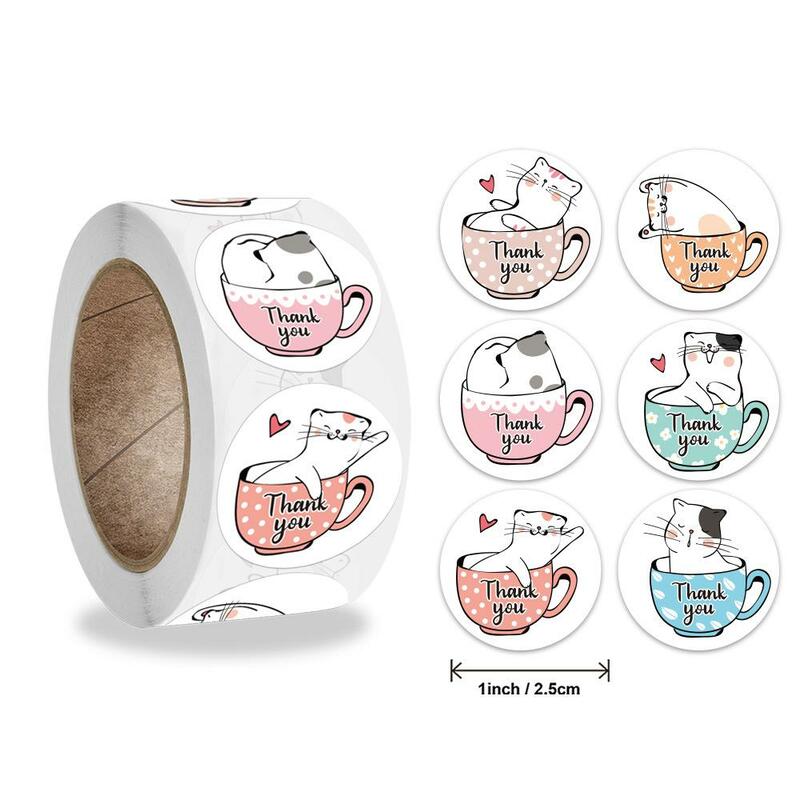 500pcs Kawaii Cat Thank You Stickers Round Cartoon Animal Adhesive seal Labels for Greeting Cards Gift Decoration Stationery New #1