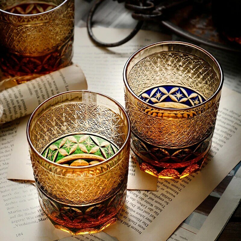 إيدو كيريكو منحوتة باليد الكريستال والزجاج صافرة الزجاج قدح للويسكي اليابانية كأس للنبيذ الهدايا الإبداعية