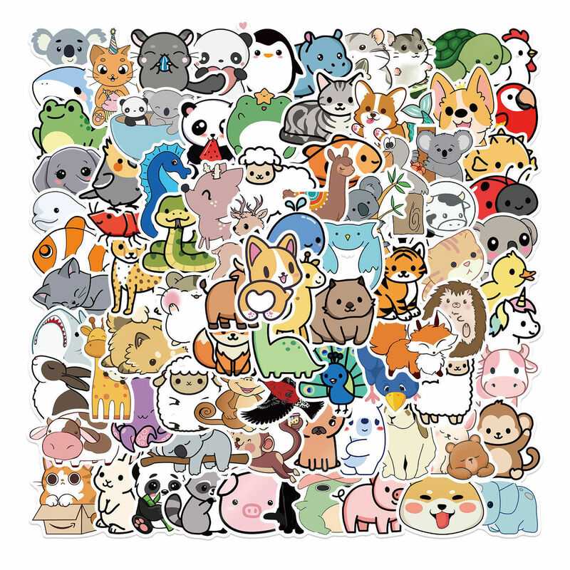 50 قطعة ملصقات الحيوانات لطيف الكرتون ملصق أنيمي حزمة ل سكيت الهاتف الغيتار سيارة محمول دراجة الثلاجة ألعاب أطفال