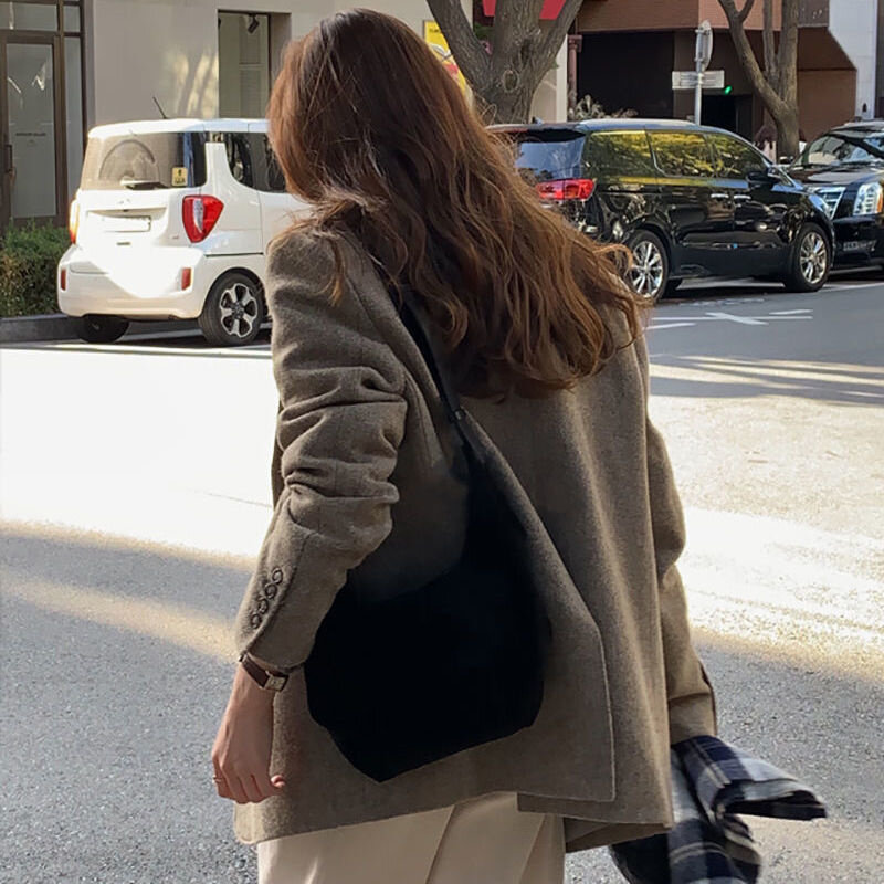 المرأة زلابية حقيبة يد جلد الغزال سعة كبيرة حقائب النساء تصميم واحد الكتف حقيبة الإناث حقيبة جلدية براون أسود القمر حقيبة