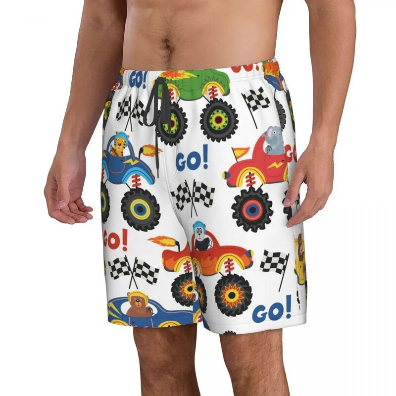 Monster Trucks With Animals Quick Dry Swimming Shorts For Men Swimwear Man Swimsuit Swim Trunks Summer Bathing Beach Wear #3