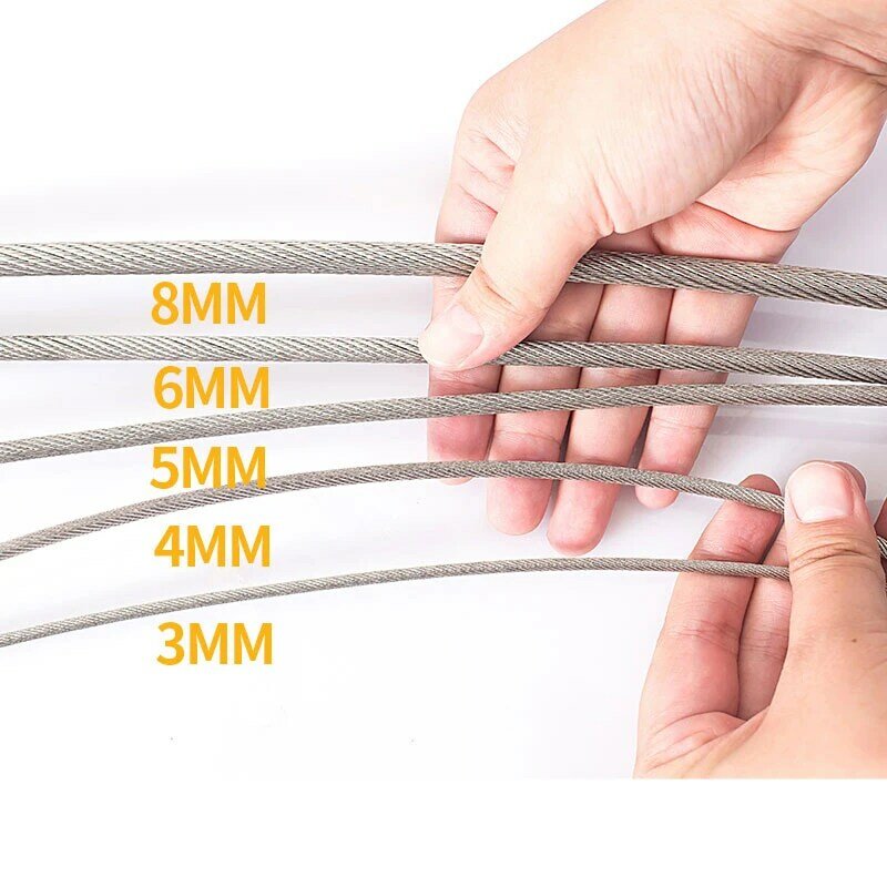سلك حبل 1.0/1.2/1.5/1.8/2/2.5/3/4/5 مللي متر أسلاك الفولاذ متعددة حبلا 7*19 الغسيل حبل الستار مكافحة الصدأ يمكن أن تحمل 15 كجم-320 كجم